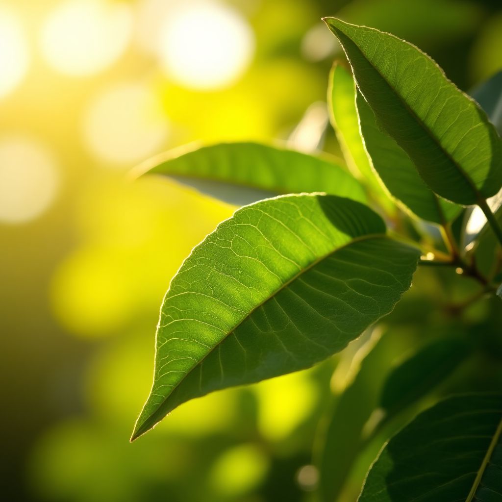 Lush green leaves of a Lemon Myrtle tree.