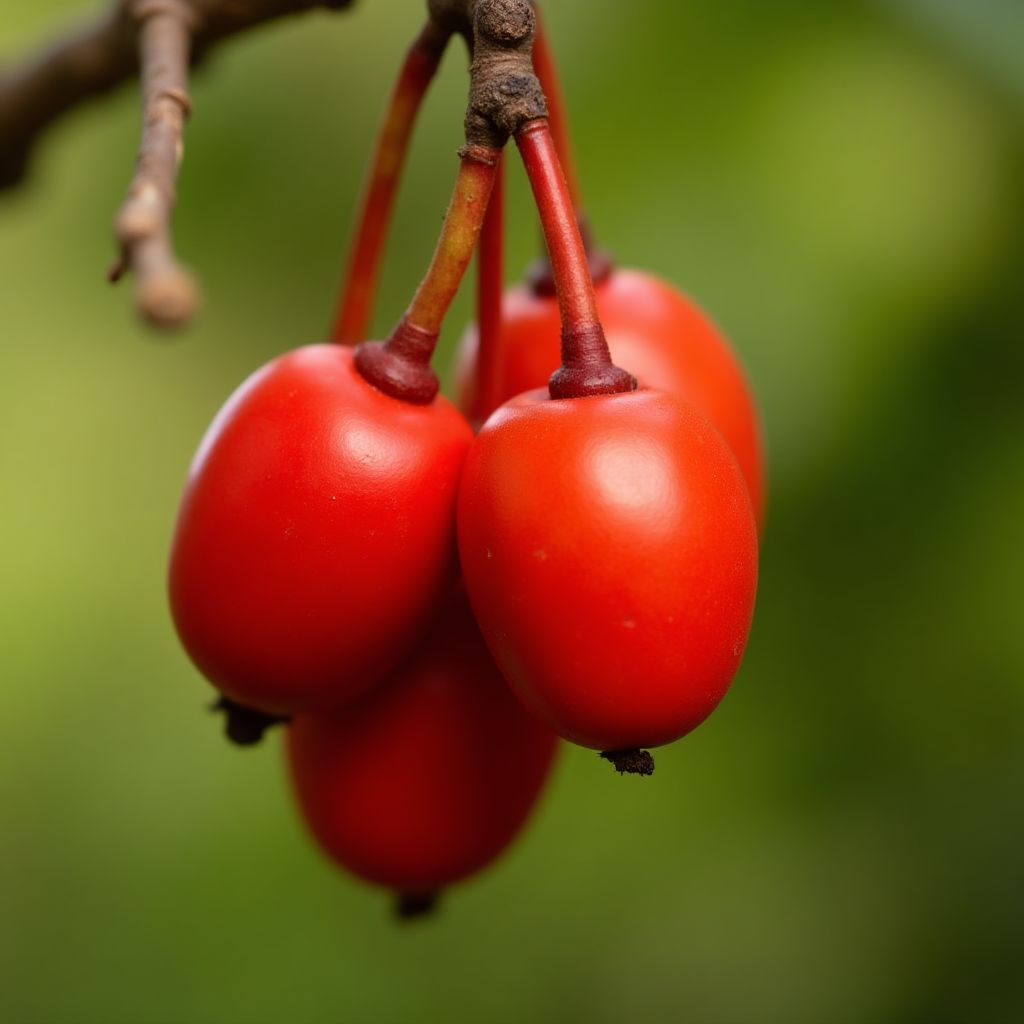 Vibrant red Quandong fruit, also known as the desert peach.