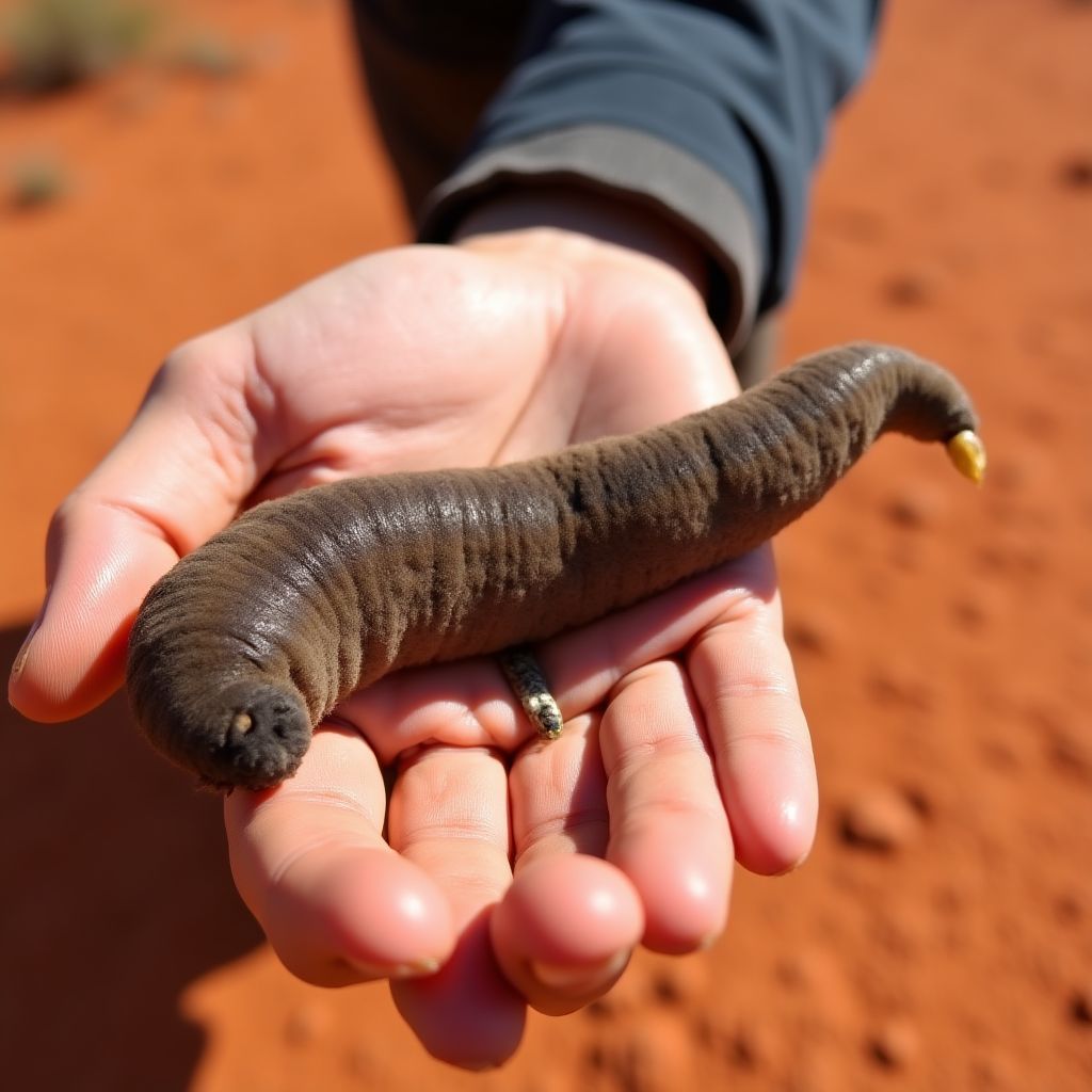 A Witchetty Grub, a large, white wood-eating moth larva.